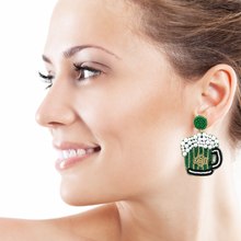 Load image into Gallery viewer, Green Beaded Earrings, Saint Patrick’s Day Earrings, St. Pats Earrings, Saint Patricks Day Beer Mug Beaded Earrings, Green Clover Leaf earrings, Shamrock beaded earrings, St. Patricks beaded earrings, Four Clover Leaf beaded earrings, St, Patricks beaded earrings, Beer mug bead earrings, Green seed bead earrings, St. Patrick’s day gifts, St. Patrick’s day accessories, holiday beaded accessories, Green accessories, St Patrick’s Day Shamrock earrings, Shamrock gifts, best Selling items