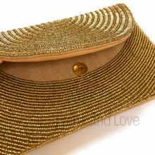 Load image into Gallery viewer, beaded clutch purse, beaded bag, birthday gift for her, evening clutches, seed bead purse, beaded bag, seed bead clutch, engagement gift, bridal gift to bride, bridal gift, gifts to bride, wedding gift, bride gifts, crossbody purse, bride to be gift, engagement gift, bachelorette gifts, best friend gift, best selling items, bride to be gift, bridal gifts for bride, party bag, boho clutch, best friend gift, bridesmaid gift, bachelorette gift, gold beaded clutch purse, gold beaded clutch
