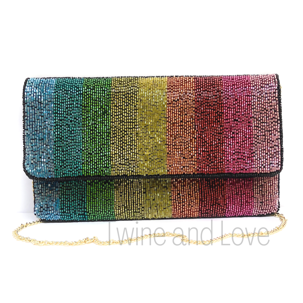 Rainbow Beaded Clutch Purse, Bridal Gifts, Bachelorette Beaded Clutch