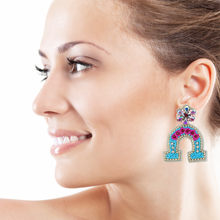 Load image into Gallery viewer, horseshoe Beaded Earrings, beaded horseshoe Earrings, horseshoe Earrings, derby Beaded Earrings, derby earrings, derby lover bead earrings, derby horse beaded earrings, turquoise horseshoe earrings, Beaded earrings, white horseshoe bead earrings, horseshoe seed bead earrings, derby accessories, spring summer earrings, gifts for mom, Horseshoe earrings, best friend gifts, birthday gifts, Derby horse earrings, turquoise beaded earrings, horse derby earrings accessory, 