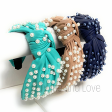 Load image into Gallery viewer, headband for women, fashion headbands, womens headband, headbands for women, stylish headbands, headband style, top knot headband, woven top knot headband, head band, hair band, trendy headbands, top knotted headband, neutral headband, summer headbands, handmade headbands, top knotted headband, knotted headband, head band, hair band for women, statement headbands, Fall headbands, hair accessories, twist knotted headband, pearly knot headband, leather headband, pearl headband, cluster pearl headband