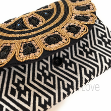 Load image into Gallery viewer, beaded clutch purse, beaded bag, birthday gift for her, evening clutches, seed bead purse, beaded bag, seed bead clutch, engagement gift, bridal gift to bride, bridal gift, gifts to bride, wedding gift, bride gifts, crossbody purse, bride to be gift, engagement gift, bachelorette gifts, best friend gift, best selling items, bride to be gift, bridal gifts for bride, party bag, boho clutch, best friend gift, bridesmaid gift, bachelorette gift, black beaded clutch purse, gold black beaded clutch