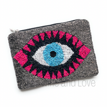 Load image into Gallery viewer, Coin Purse Pouch, Beaded Coin Purse, Cute Coin Purse, Beaded Purse, Summer Coin Purse, Best Friend Gift, Pouches, Boho bags, Wallets for her, beaded coin purse, boho purse, gifs for her, birthday gifts, cute pouches, pouches for women, boho pouch, boho accessories, best friend gifts, coin purse, coin pouch, friend gift, girlfriend gift, miscellaneous gifts, birthday gift, gift card bag, cosmetic bag, make up bag, evil eye pouch, evil eye accessories, evil eye coin pouch, Evil eye party favors