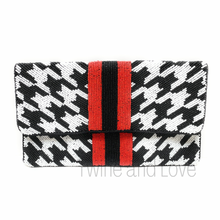 Load image into Gallery viewer, beaded clutch purse, beaded bag, birthday gift for her, summer clutch, seed bead purse, beaded bag, seed bead clutch, summer bag, clutch bag, engagement gift, bridal gift to bride, bridal gift, Fuchsia purse, gifts to bride, wedding gift, bride gifts, cross body purse, bride to be gift, engagement gift, bachelorette gifts, best friend gift, best selling item, party bag, fall purse, boho clutch, best friend gift, bridesmaid gift, bachelorette gift, camo beaded clutch purse, red stripe crossbody purse
