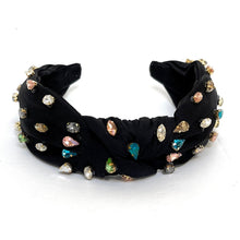 Load image into Gallery viewer, headband for women, womens headband, headbands for women, stylish headbands, headband style, top knot headband, woven top knot headband, head band, hair band, trendy headbands, top knotted headband, handmade headbands, top knotted headband, knotted headband, headband, hair band for women, trendy headband, fashion headbands, embellished headband, rhinestone headband, gemstone headband for women, luxury headband, jeweled headband for women, pink jeweled headband, jeweled knot headband, summer headbands