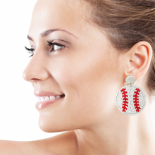 Load image into Gallery viewer, baseball Beaded Earrings, beaded baseball Earrings, Baseball Earrings, white baseball Beaded Earrings, Dodgers earrings, baseball lover beaded earrings, Baseball spirit wear beaded earrings, baseball team spirit earrings, Beaded earrings, baseball bead earrings, baseball seed bead earrings, baseball gifts, baseball sport accessories, baseball lover beaded accessories, Baseball fan accessories, gifts for baseball lover, baseball gifts for mom, best Selling items