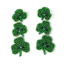 Load image into Gallery viewer, Green Beaded Earrings, St. Patrick’s Day Earrings, St. Pats Earrings, Leprechaun Beaded Earrings, Seed Bead, Leprechaun earrings, Green Clover Leaf earrings, Shamrock beaded earrings, St. Patricks beaded earrings, Four Clover Leaf beaded earrings, St, Patricks beaded earrings, Clover Leaf seed bead earrings, Green seed bead earrings, St. Patrick’s day gifts, St. Patrick’s day accessories, holiday beaded accessories, Green accessories, St Patrick’s Day Shamrock earrings, Shamrock gifts, best Selling items