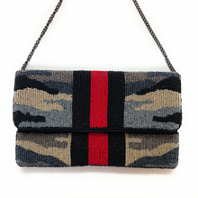 Load image into Gallery viewer, beaded clutch purse, beaded bag, birthday gift for her, summer clutch, seed bead purse, beaded bag, seed bead clutch, summer bag, clutch bag, engagement gift, bridal gift to bride, bridal gift, Fuchsia purse, gifts to bride, wedding gift, bride gifts, cross body purse, bride to be gift, engagement gift, bachelorette gifts, best friend gift, best selling item, party bag, fall purse, boho clutch, best friend gift, bridesmaid gift, bachelorette gift, camo beaded clutch purse, red stripe crossbody purse