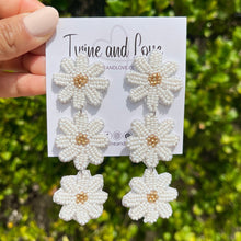 Load image into Gallery viewer, floral Beaded Earrings, beaded daisy Earrings, floral Earrings, daisy love Beaded Earrings, daisy flower earrings, floral lover bead earrings, daisy beaded earrings, white floral earrings, Beaded earrings, white Love bead earrings, white seed bead earrings, floral accessories, spring summer accessories, spring summer earrings, gifts for mom, floral multicolor earrings, best friend gifts, birthday gifts, flower earrings, flower beaded earrings, white earrings accessory, white earrings, white beaded earrings