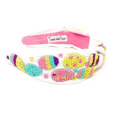 Load image into Gallery viewer, headbands for women, Easter knotted headband, headband style, top knot headband, Easter egg top knot headband, Easter headband, Easter hair band, bunny knot headband, top knotted headband, Bunny knotted headband, handmade headbands, top knotted headband, hand bead knotted headband, Easter bunny hair band for women, Hand bead St. Patrick’s headband, statement headbands, embellished headband, chic headband, Easter knot headband, Easter bunny headband, Easter hair accessories, Easter egg knot headband