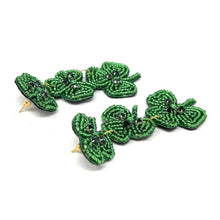 Load image into Gallery viewer, Green Beaded Earrings, St. Patrick’s Day Earrings, St. Pats Earrings, Leprechaun Beaded Earrings, Seed Bead, Leprechaun earrings, Green Clover Leaf earrings, Shamrock beaded earrings, St. Patricks beaded earrings, Four Clover Leaf beaded earrings, St, Patricks beaded earrings, Clover Leaf seed bead earrings, Green seed bead earrings, St. Patrick’s day gifts, St. Patrick’s day accessories, holiday beaded accessories, Green accessories, St Patrick’s Day Shamrock earrings, Shamrock gifts, best Selling items