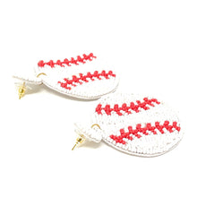 Load image into Gallery viewer, baseball Beaded Earrings, beaded baseball Earrings, Baseball Earrings, white baseball Beaded Earrings, Dodgers earrings, baseball lover beaded earrings, Baseball spirit wear beaded earrings, baseball team spirit earrings, Beaded earrings, baseball bead earrings, baseball seed bead earrings, baseball gifts, baseball sport accessories, baseball lover beaded accessories, Baseball fan accessories, gifts for baseball lover, baseball gifts for mom, best Selling items