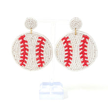 Load image into Gallery viewer, baseball Beaded Earrings, beaded baseball Earrings, Baseball Earrings, white baseball Beaded Earrings, Dodgers earrings, baseball lover beaded earrings, Baseball spirit wear beaded earrings, baseball team spirit earrings, Beaded earrings, baseball bead earrings, baseball seed bead earrings, baseball gifts, baseball sport accessories, baseball lover beaded accessories, Baseball fan accessories, gifts for baseball lover, baseball gifts for mom, best Selling items
