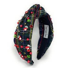 Load image into Gallery viewer, Christmas Jeweled Headband, Christmas Knotted Headband, Plaid Knotted Headband, Christmas Hair Accessories, Green Plaid Headband, Best Seller, headbands for women, best selling items, knotted headband, hairbands for women, Christmas gifts, Christmas knot Headband, Green Plaid hair accessories, Christmas headband, plaid holiday headband, Statement headband, Holiday gifts, embellished knot headband, jeweled knot headband, Red plaid Jeweled headband, Green Embellished headband, Christmas embellished headband