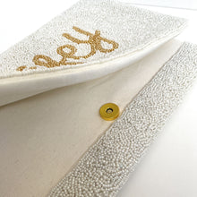 Load image into Gallery viewer, Bride clutch purse, gift for bride, seed beaded clutch purse, bridal purse clutch, white beaded wedding clutch, bride gifts, bridal gifts, engagement gifts, bridal shower gifts, bridesmaid gifts, bride to be gift, gift for her, bride gift, wedding gift, bridal gift, bridal purse clutch, wedding bag, wedding purse for bride, bride bag, wedding bridal clutch, wedding white bag, gifts for the bride, best engagement gift, best bridesmaid gift, wife gift, newly wife gift, newlyweds gifts, future wife gift