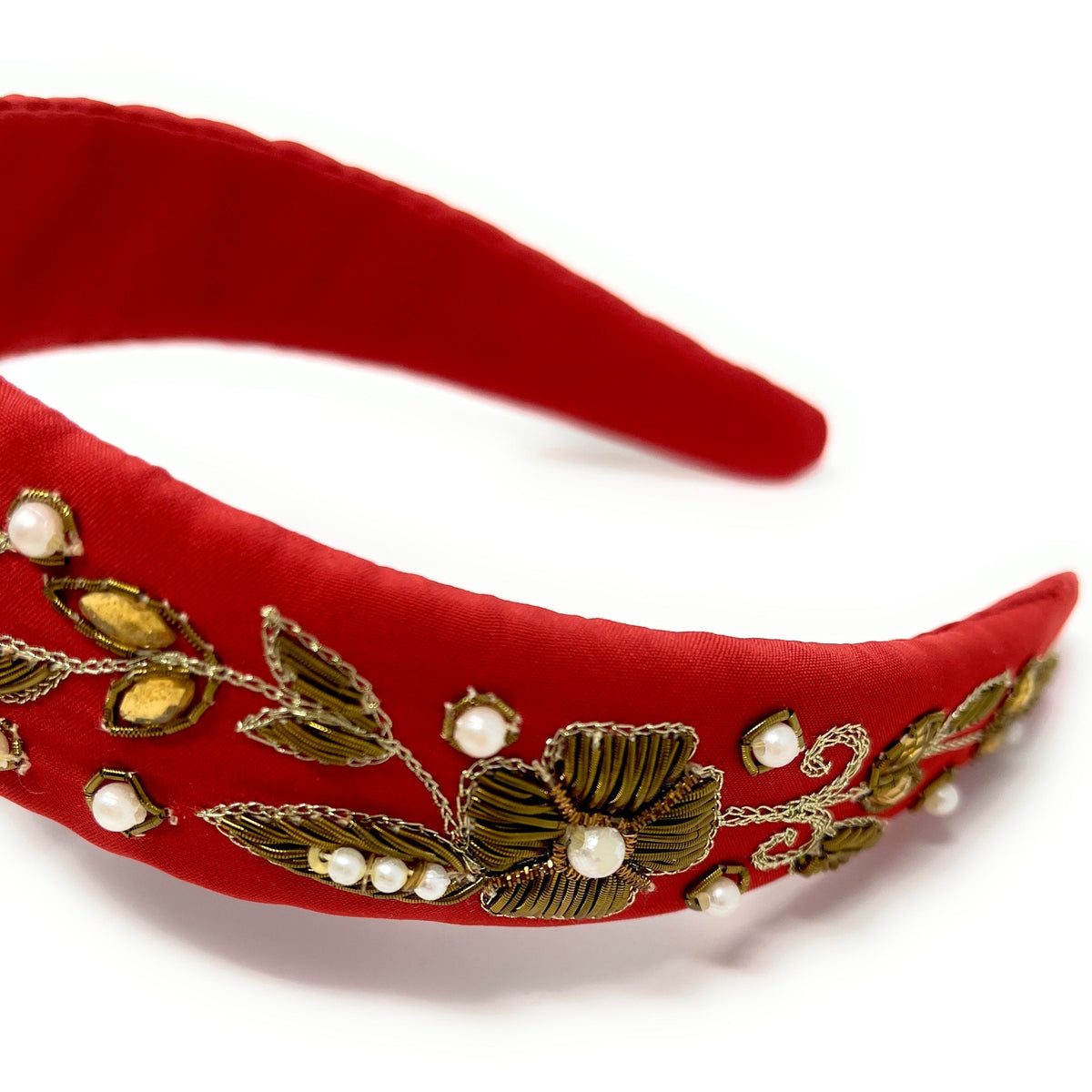 Twine and Love Red Gold Padded Headband, Embellished Headband, Handmade