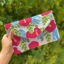 Load image into Gallery viewer, beaded clutch purse, beaded bag, birthday gift for her, summer clutch, seed bead purse, beaded bag, seed bead clutch, summer bag, clutch bag, engagement gift, bridal gift to bride, bridal gift, wedding gift, bride gifts, cross body purse, bride to be gift, engagement gift, bachelorette gifts, best friend gift, best selling item, party bag, summer purse, boho clutch, best friend gift, bridesmaid gift, Bohemian bag, floral beaded clutch purse, floral clutch purse, floral handbag, floral crossbody bag