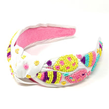 Load image into Gallery viewer, headbands for women, Easter knotted headband, headband style, top knot headband, Easter egg top knot headband, Easter headband, Easter hair band, bunny knot headband, top knotted headband, Bunny knotted headband, handmade headbands, top knotted headband, hand bead knotted headband, Easter bunny hair band for women, Hand bead St. Patrick’s headband, statement headbands, embellished headband, chic headband, Easter knot headband, Easter bunny headband, Easter hair accessories, Easter egg knot headband