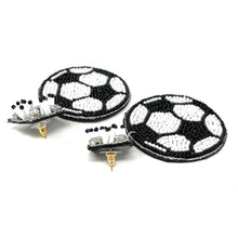 Load image into Gallery viewer, Soccer Beaded Earrings, Soccer ball Earrings, Soccer Earrings, Soccer Beaded Earrings, Soccer Bead earrings, Soccer lover beaded earrings, black and white beaded earrings, Futbol aretes, Aretes de Futbol, Beaded earrings, Black bead earrings, Soccer seed bead earrings, Soccer gifts, Soccer sport accessories, Soccer lover beaded accessories, Tennis accessories, gifts for soccer lover, Soccer gifts for mom, best Selling items, Soccer mom lover