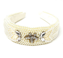 Load image into Gallery viewer, Bridal headband, Pearl wedding headband, Pearl Headpiece for bride, pearl headband, wedding hair accessories, bride gift, wedding headband, headpiece for bride, headband for bride, bridal gift, trendy headband, wedding hair piece, headbands for women, head band for bride, hair accessories, head band, hair bands for women, bridal white headband, bride beige headband, beige bride headband, bridal accessories, bridal gift for bride, bridal wedding gift, cream coolor pearl hairband, bride headband