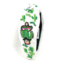Load image into Gallery viewer, headband for women, succulent beaded Knot headband, bead headbands for women, birthday headbands, top knot headband, beaded top knot headband, Cinco de Mayo knot headband, Cinco de Mayo hair band, Cactus knotted headband, Cactus headband, statement headbands, Cinco de Mayo top knotted headband, knotted headband, party headbands, Cactus knot headband, Horseshoe headbands, star embellished headband, gemstone knot headband, luxury headband, Cinco de Mayo accessories, Cinco de Mayo jeweled knot headband,