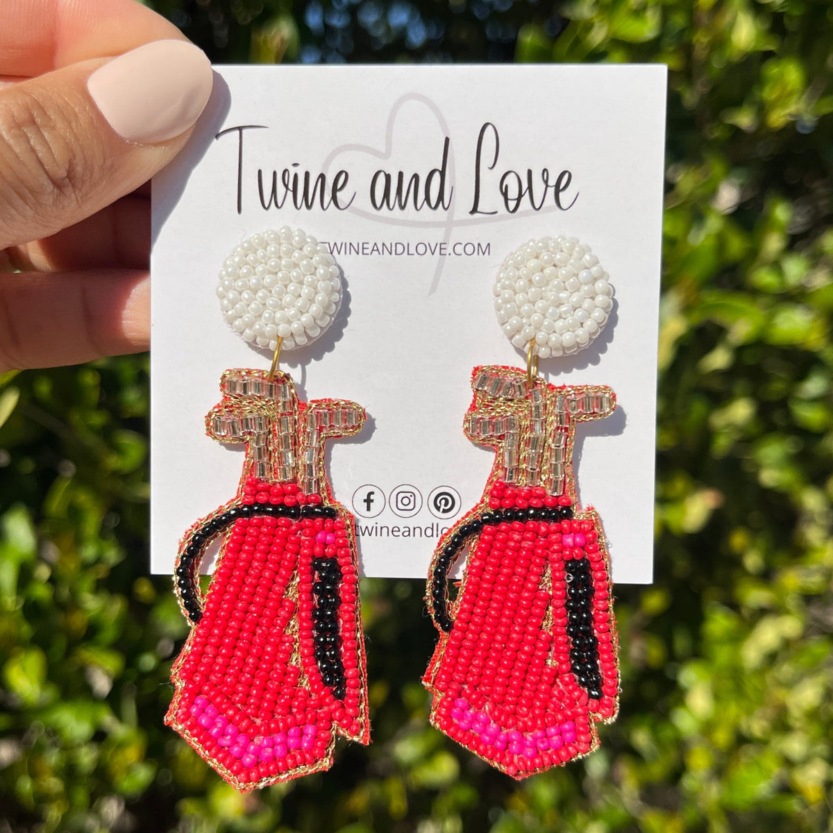Twine and Love Beaded Golf Bag Earrings, Golf Beaded Earrings, Golf