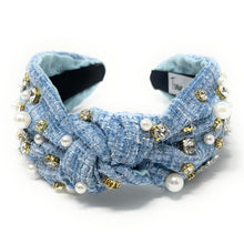 Load image into Gallery viewer, Christmas Jeweled Headband, Christmas Knotted Headband, Blue tweed Knotted Headband, Christmas Hair Accessories, Holiday Knotted Headband, Best Seller, headbands for women, best selling items, knotted headband, hairbands for women, Christmas gifts, Christmas knot Headband, Tweed hair accessories, Snowflake Jeweled Knotted headband, Statement headband, Blue Tweed Headband, embellished knot headband, jeweled knot headband, Blue Jeweled headband, Tweed Embellished headband, Christmas embellished headband