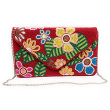 Load image into Gallery viewer, pink flowers beaded clutch purse, birthday gift for her, summer clutch, seed bead purse, beaded bag, tropical handbang, beaded bag, seed bead clutch, summer bag, birthday gift for her, clutch bag, seed bead purse, engagement gift, bridal gift to bride, bridal gift, palm leaves purse, gifts to bride, gifts for bride, wedding gift, bride gifts,beaded clutch purse, birthday gift for her, summer clutch, seed bead purse, beaded bag, summer bag, boho purse, red beaded clutch purse