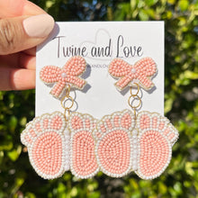 Load image into Gallery viewer, baby shower Beaded Earrings, beaded baby shower Earrings, Gender reveal Earrings, Gender reveal Beaded Earrings, blue pink earrings, Horse rocker beaded earrings, New mom beaded earrings, Blue earrings, Beaded earrings, Baby shower bead earrings, gender reveal seed bead earrings, baby shower gifts, gender reveal gifts, baby shower accessories, baby shower beaded accessories, gender reveal accessories, gifts for new moms, first time gifts for mom, best Selling items