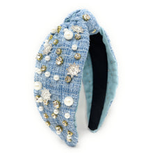 Load image into Gallery viewer, Christmas Jeweled Headband, Christmas Knotted Headband, Blue tweed Knotted Headband, Christmas Hair Accessories, Holiday Knotted Headband, Best Seller, headbands for women, best selling items, knotted headband, hairbands for women, Christmas gifts, Christmas knot Headband, Tweed hair accessories, Snowflake Jeweled Knotted headband, Statement headband, Blue Tweed Headband, embellished knot headband, jeweled knot headband, Blue Jeweled headband, Tweed Embellished headband, Christmas embellished headband