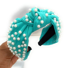 Load image into Gallery viewer, headband for women, fashion headbands, womens headband, headbands for women, stylish headbands, headband style, top knot headband, woven top knot headband, head band, hair band, trendy headbands, top knotted headband, neutral headband, summer headbands, handmade headbands, top knotted headband, knotted headband, head band, hair band for women, statement headbands, Fall headbands, hair accessories, twist knotted headband, pearly knot headband, leather headband, pearl headband, cluster pearl headband