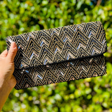 Load image into Gallery viewer, beaded clutch purse, black beaded bag, birthday gift, evening clutches, seed bead purse, party beaded bag, seed bead clutch, engagement gift, bridal gift to bride, bridal gift, gifts to bride, wedding gift, bride gifts, crossbody purse, bride to be gift, engagement gift, bachelorette gifts, best friend gift, best selling items, bride to be gift, bridal gifts for bride, party bag, wedding clutch, best friend gift, bridesmaid gift, bachelorette gift, black gold clutch purse, Black beaded clutch
