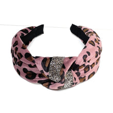 Load image into Gallery viewer, headband for woman, fashion headbands, womens headband, headbands for women, stylish headbands, headband style, top knot headband, woven top knot headband, head band, hair band, trendy headbands, raffia woven headband, women top knot headband, summer headbands, beige headband, beige top knot headband, handmade headbands, top knotted headband, knotted headband, leopard print headband, brown top knotted headband, leopard headband, velour headbands, leopard velvet headbands, best selling items
