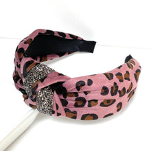 Load image into Gallery viewer, headband for woman, fashion headbands, womens headband, headbands for women, stylish headbands, headband style, top knot headband, woven top knot headband, head band, hair band, trendy headbands, raffia woven headband, women top knot headband, summer headbands, beige headband, beige top knot headband, handmade headbands, top knotted headband, knotted headband, leopard print headband, brown top knotted headband, leopard headband, velour headbands, leopard velvet headbands, best selling items