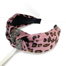 Load image into Gallery viewer, headband for woman, fashion headbands, womens headband, headbands for women, stylish headbands, headband style, top knot headband, woven top knot headband, head band, hair band, trendy headbands, raffia woven headband, women top knot headband, summer headbands, beige headband, beige top knot headband, handmade headbands, top knotted headband, knotted headband, leopard print headband, brown top knotted headband, leopard headband, velour headbands, leopard velvet headbands, best selling items