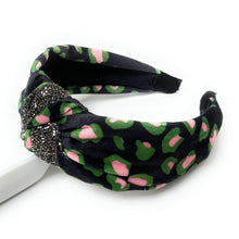 Load image into Gallery viewer, headband for woman, fashion headbands, womens headband, headbands for women, stylish headbands, headband style, top knot headband, woven top knot headband, head band, hair band, trendy headbands, raffia woven headband, women top knot headband, summer headbands, beige headband, beige top knot headband, handmade headbands, top knotted headband, knotted headband, leopard print headband, brown top knotted headband, leopard headband, velour headbands, leopard velvet headbands, best selling items