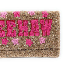 Load image into Gallery viewer, YEEHAW Beaded Clutch Purse, Gold Beaded Clutch Bag, Beaded Clutch Purse, Country Girl Gifts, Party Clutch Purse, Birthday Gift, Bridal Gift, Party Bag, gold Beaded clutch purse, Yeehaw seed bead clutch, yeehaw accessories, engagement gift, gifts for bachelorette, crossbody purse, best friend gifts, yeehaw clutch, yeehaw beaded purse, cowgirl purse, western purse, country music lover gifts, lets go girls, bachelorette gifts