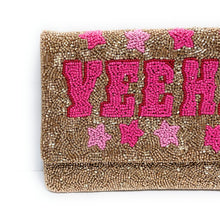 Load image into Gallery viewer, YEEHAW Beaded Clutch Purse, Gold Beaded Clutch Bag, Beaded Clutch Purse, Country Girl Gifts, Party Clutch Purse, Birthday Gift, Bridal Gift, Party Bag, gold Beaded clutch purse, Yeehaw seed bead clutch, yeehaw accessories, engagement gift, gifts for bachelorette, crossbody purse, best friend gifts, yeehaw clutch, yeehaw beaded purse, cowgirl purse, western purse, country music lover gifts, lets go girls, bachelorette gifts