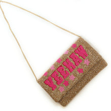 Load image into Gallery viewer, YEEHAW Beaded Clutch Purse, Gold Beaded Clutch Bag, Beaded Clutch Purse, Country Girl Gifts, Party Clutch Purse, Birthday Gift, Bridal Gift, Party Bag, gold Beaded clutch purse, Yeehaw seed bead clutch, yeehaw accessories, engagement gift, gifts for bachelorette, crossbody purse, best friend gifts, yeehaw clutch, yeehaw beaded purse, cowgirl purse, western purse, country music lover gifts, lets go girls, bachelorette gifts