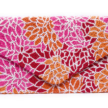 Load image into Gallery viewer, pink flowers beaded clutch purse, birthday gift for her, summer clutch, seed bead purse, beaded bag, tropical handbag, beaded bag, seed bead clutch, summer bag, birthday gift, clutch bag, best friend gifts, engagement gift, bridal gift to bride, bridal gift, floral beaded clutch, floral bead purse, wedding gift, bride gifts, beaded clutch purse, summer clutch, beaded bag, summer bag, boho purse, pink beaded clutch purse, pink orange purse, dahlia flowers purse, best selling items, best seller