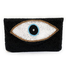 Load image into Gallery viewer, Evil Eye Beaded Clutch, Black Bead Clutch Bag, Black Beaded Clutch Purse, Wedding Clutch Bag, Party Clutch Purse, Evening Beaded Clutch, evening clutch, evening clutches, party purse, beaded clutch purse, engagement gift, cross body purse, crossbody handbag, best friend gifts, beaded clutches, black beaded purse, black clutch purse, turkey eye bead clutch, evening purses, wedding clutches, party clutch purse, silver evening clutch, fancy evening clutches, elegant evening clutches, turkey eye accessories