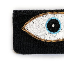 Load image into Gallery viewer, Evil Eye Beaded Clutch, Black Bead Clutch Bag, Black Beaded Clutch Purse, Wedding Clutch Bag, Party Clutch Purse, Evening Beaded Clutch, evening clutch, evening clutches, party purse, beaded clutch purse, engagement gift, cross body purse, crossbody handbag, best friend gifts, beaded clutches, black beaded purse, black clutch purse, turkey eye bead clutch, evening purses, wedding clutches, party clutch purse, silver evening clutch, fancy evening clutches, elegant evening clutches, turkey eye accessories