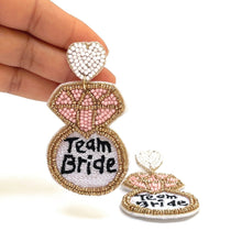 Load image into Gallery viewer, team bride beaded earrings, bridal earrings, bridal shower gift, bachelorette earrings, bridal gift, bride to be gift, bachelorette gift, bridal shower, bride statement earrings, bridal gift, bachelorette party, earrings for bride, best friend gift, bachelorette gift, white bride earrings, birthday gift for bride, party treats for bride. bride to be gift, bridal shower party favors, gift for bride, gift for bachelorette, bride entourage gift, bridesmaids gifts, team bride earrings, bride squad gifts