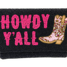 Load image into Gallery viewer, HOWDY Beaded Clutch Purse, black Beaded Clutch Bag, Beaded Clutch Purse, Country Girl Gifts, Party Clutch Purse, Birthday Gift, Bridal Gift, Party Bag, gold Beaded clutch purse, Howdy seed bead clutch, yeehaw accessories, engagement gift, gifts for bachelorette, crossbody purse, best friend gifts, yeehaw clutch, yeehaw beaded purse, cowgirl purse, western purse, country music lover gifts, lets go girls, bachelorette gifts, yeehaw beaded clutch, black seed clutch, evening bags, evening clutches