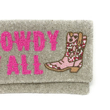 Load image into Gallery viewer, HOWDY Beaded Clutch Purse, black Beaded Clutch Bag, Beaded Clutch Purse, Country Girl Gifts, Party Clutch Purse, Birthday Gift, Bridal Gift, Party Bag, gold Beaded clutch purse, Howdy seed bead clutch, yeehaw accessories, engagement gift, gifts for bachelorette, crossbody purse, best friend gifts, yeehaw clutch, yeehaw beaded purse, cowgirl purse, western purse, country music lover gifts, lets go girls, bachelorette gifts, yeehaw beaded clutch, black seed clutch, evening bags, evening clutches
