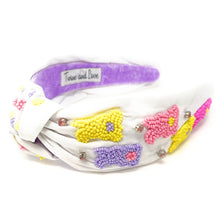 Load image into Gallery viewer, headbands for women, Easter knotted headband, headband style, top knot headband, Pink top knot headband, Easter headband, Easter hair band, bunny knot headband, top knotted headband, Bunny knotted headband, handmade headbands, top knotted headband, hand bead knotted headband, Easter bunny hair band for women, Hand bead St. Patrick’s headband, statement headbands, embellished headband, chic headband, Easter knot headband, Easter bunny headband, Easter hair accessories, Bunny knot headband