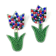 Load image into Gallery viewer, floral Beaded Earrings, beaded tulip Earrings, floral Earrings, tulip love Beaded Earrings, tulip fan earrings, floral lover bead earrings, Tulip beaded earrings, tulip earrings, Beaded earrings, tulip Love bead earrings, tulip seed bead earrings, tulip gifts, floral accessories, spring summer accessories, spring summer earrings, gifts for mom, gifts for mom, floral multicolor earrings 