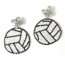Load image into Gallery viewer, volleyball Beaded Earrings, beaded volleyball Earrings, volleyball Earrings, volleyball love Beaded Earrings, volleyball fan earrings, volleyball lover bead earrings, volleyball spirit wear beaded earrings, volleyball team spirit earrings, Beaded earrings, volleyball Love bead earrings, volleyball seed bead earrings, volleyball gifts, volleyball sport accessories, volleyball over beaded accessories, volleyball fan accessories, gifts for volleyball lover, volleyball gifts for mom, Volleyball mom 