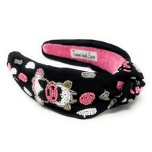 Load image into Gallery viewer, headband for women, cow Knot headband, cow headbands, baby shower knotted headband, cow top knot headband, black top knot headband, cow knotted headband, cow hair band, Cow gender reveal party headbands, black Pink color headband, statement headbands, top knotted headband, knotted headband, mom to be gifts, cow embellished headband, gemstone knot headband, luxury headband, embellished knot headband, jeweled knot headband, Cow embellished headband, cow party favors
