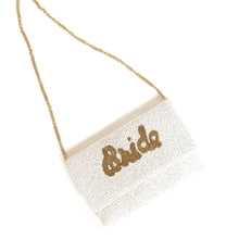 Load image into Gallery viewer, Bride clutch purse, gift for bride, seed beaded clutch purse, bridal purse clutch, white beaded wedding clutch, bride gifts, bridal gifts, engagement gifts, bridal shower gifts, bridesmaid gifts, bride to be gift, gift for her, bride gift, wedding gift, bridal gift, bridal purse clutch, wedding bag, wedding purse for bride, bride bag, wedding bridal clutch, wedding white bag, gifts for the bride, best engagement gift, best bridesmaid gift